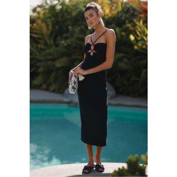 NEW Anthropologie LSPACE Ellery Black Halter Cutout Midi Dress Large or X-Large - Picture 2 of 4